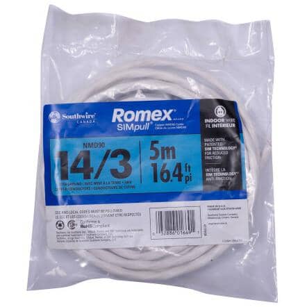 5M 14/3 NMD-90 Copper Wire - White