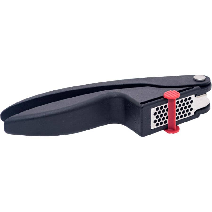 Garlic Press with Scraper & Removable Metal Grill, Black