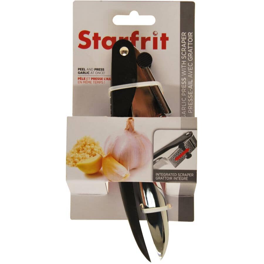 Garlic Press with Scraper & Removable Metal Grill, Black