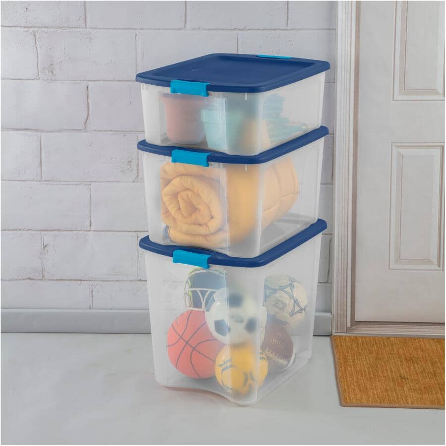 Latch & Carry Storage Box - Clear / Blue. 68 L