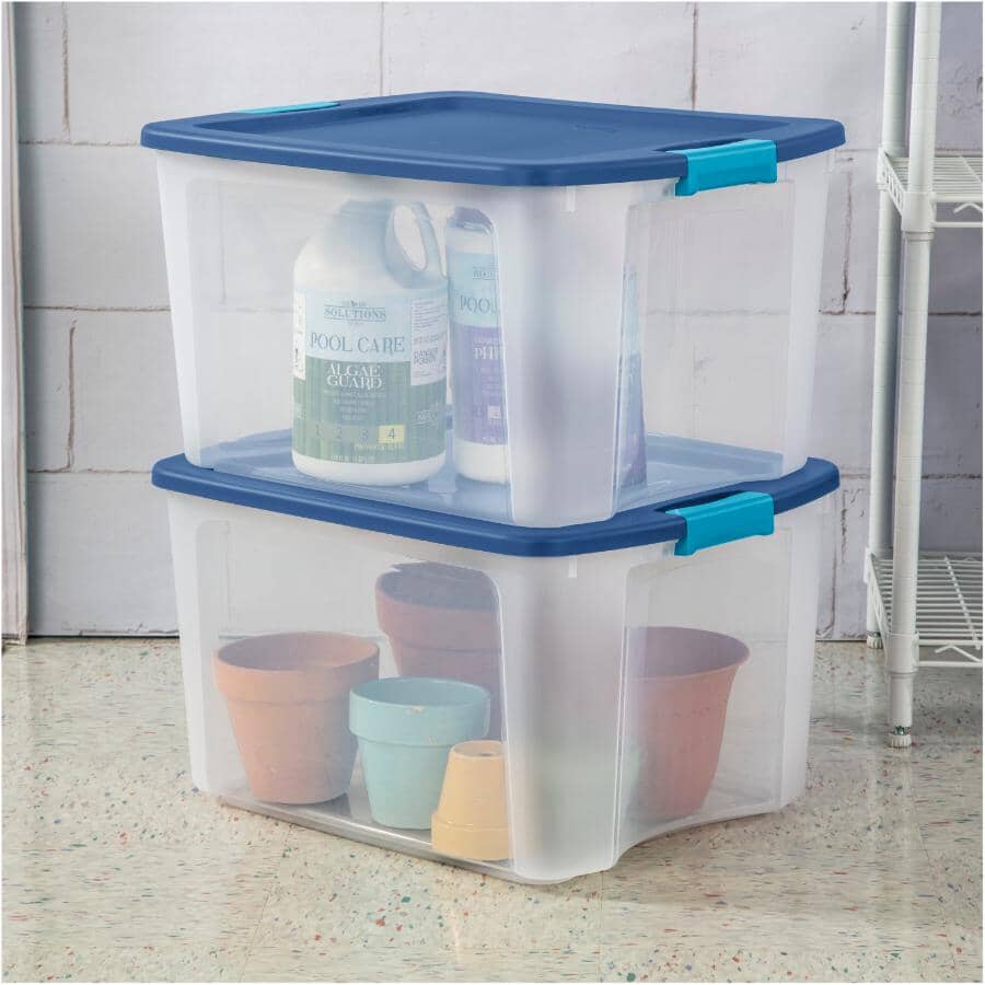 Latch & Carry Storage Box - Clear / Blue. 68 L