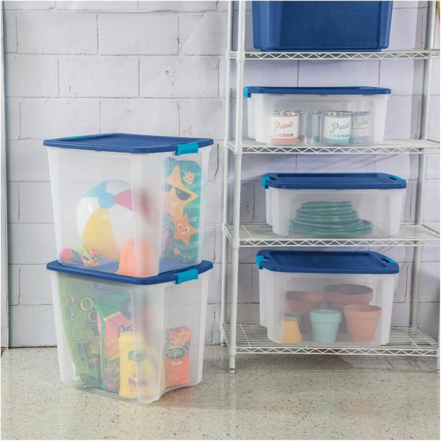Latch & Carry Storage Box - Clear / Blue. 68 L