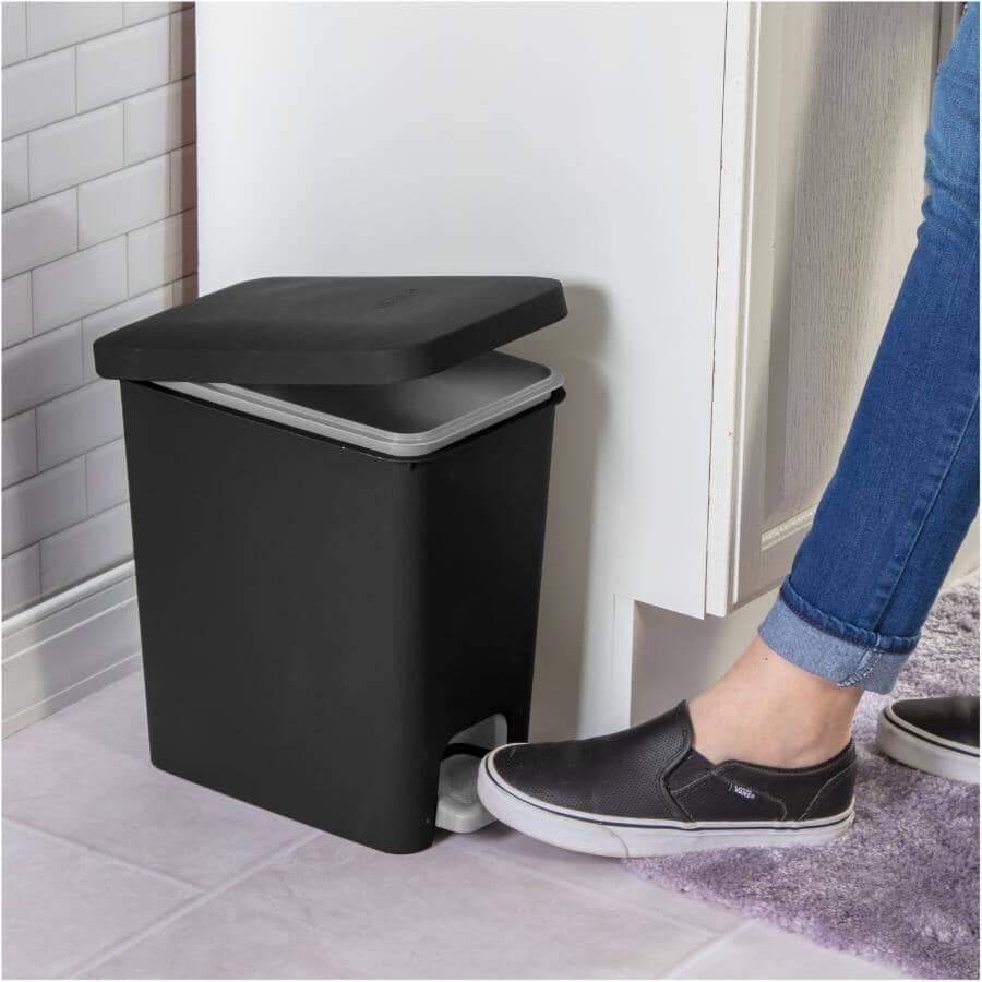 Rectangular Step-On Garbage Can - Black, 10.2 L