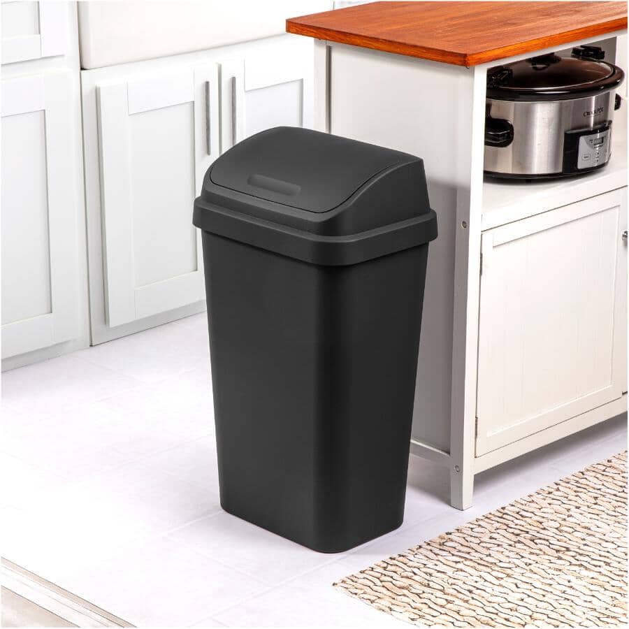 Swing-Top Garbage Can - Black, 49 L
