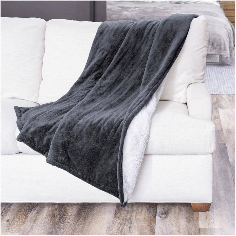 Microplush Sherpa Electric Heated Throw, Dark Shadow - 50" x 60"