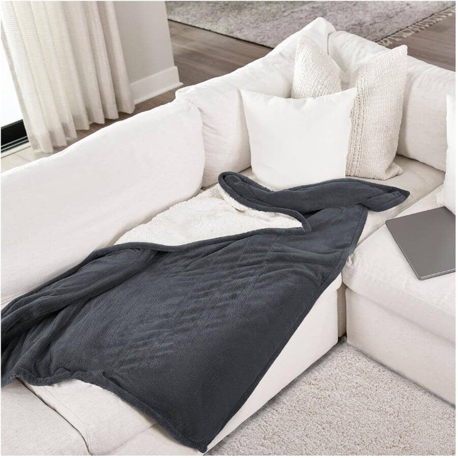 Microplush Sherpa Electric Heated Throw, Dark Shadow - 50" x 60"