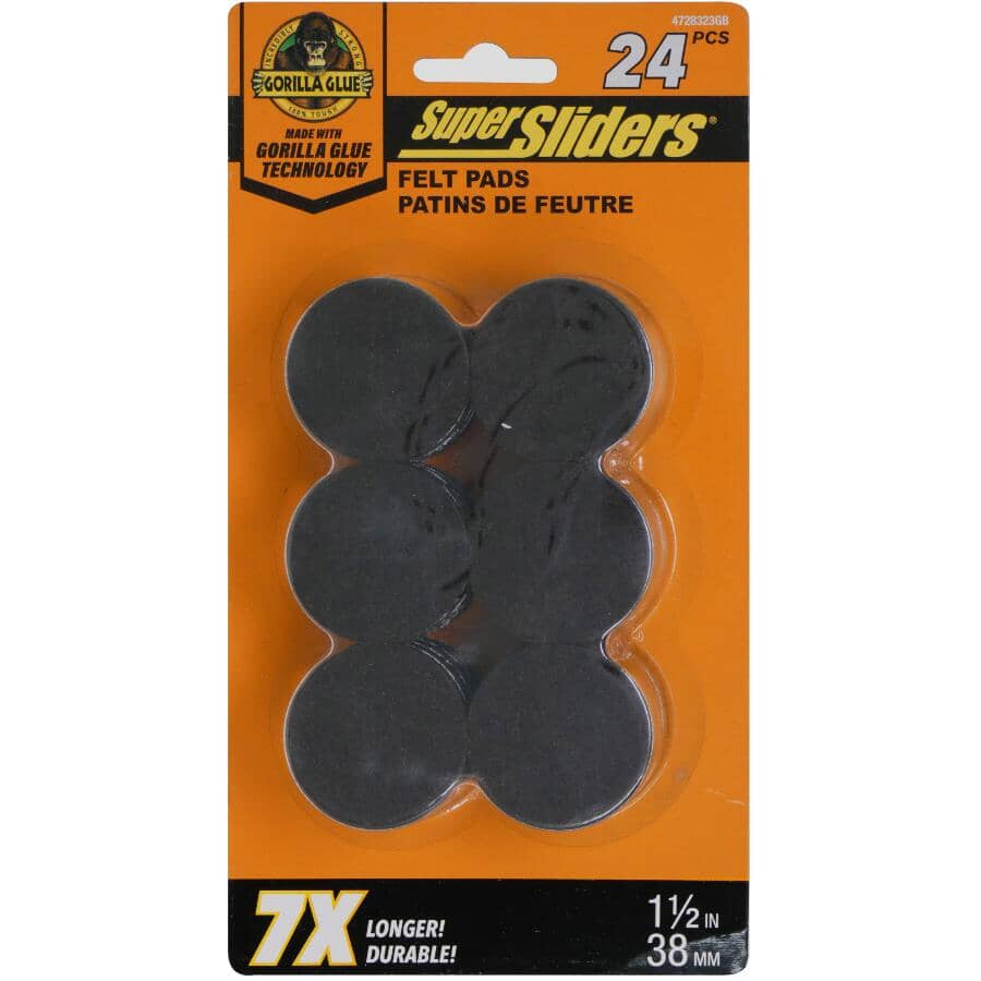 1-1/2" Round Super Sliders Felt Pads with Gorilla Glue Technology, Brown - 24 Pack