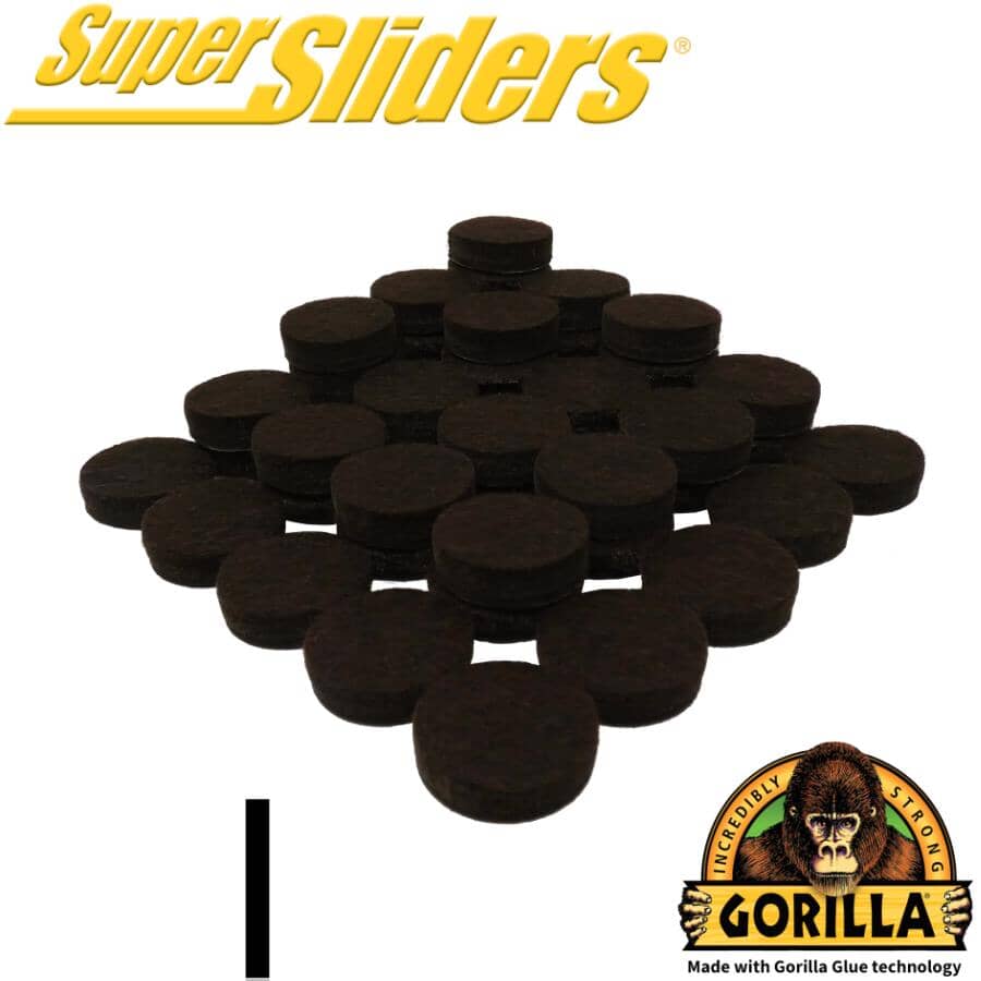 1" Round Super Sliders Felt Pads with Gorilla Glue Technology, Brown - 48 Pack
