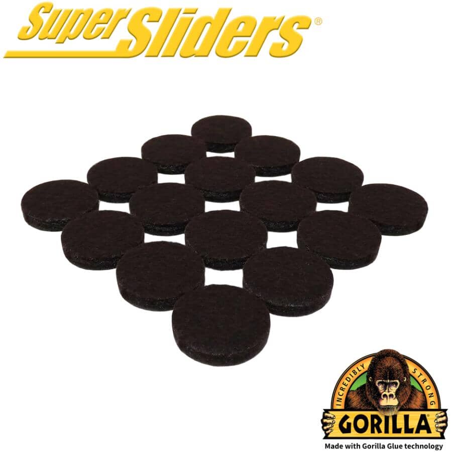 3/4" Round Felt Pads with Gorilla Glue Technology, Brown - 16 Pack
