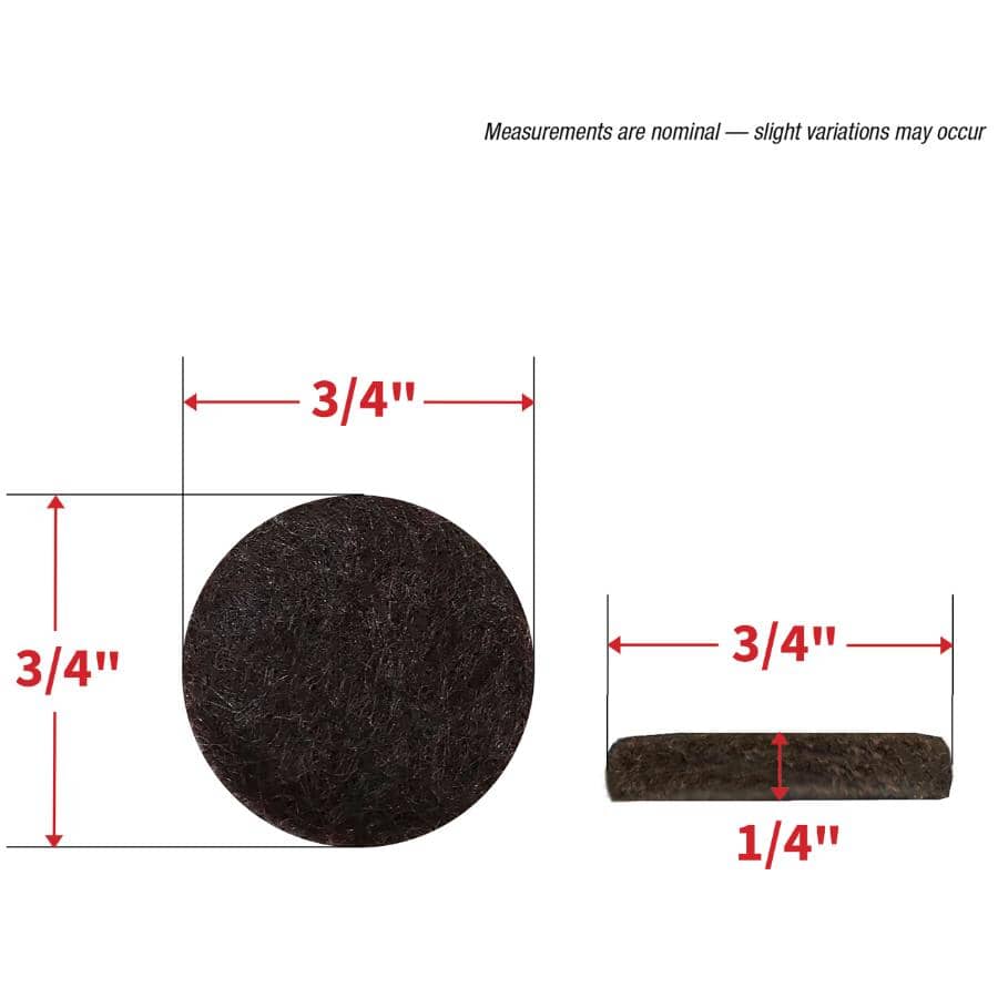 3/4" Round Felt Pads with Gorilla Glue Technology, Brown - 16 Pack
