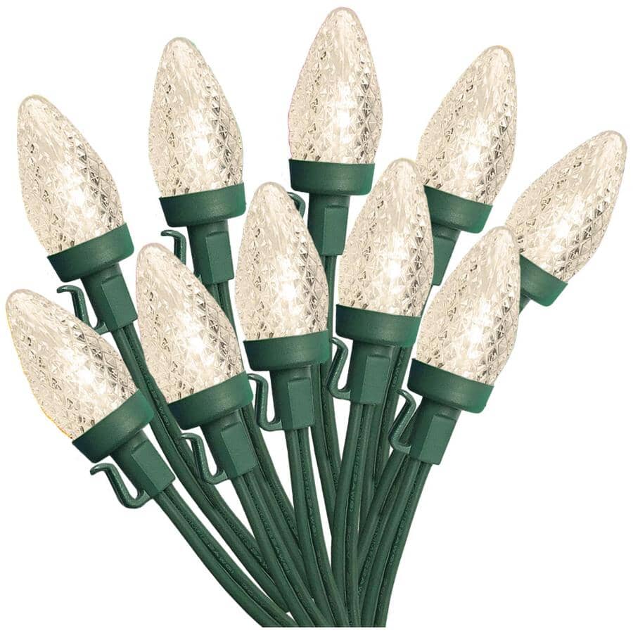 C7 Light Set with Green Wire - Warm White, 50 LEDs