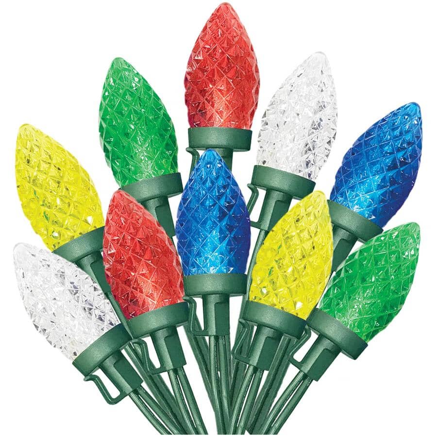C9 Light Set with Green Wire - Multi-Coloured, 25 LEDs