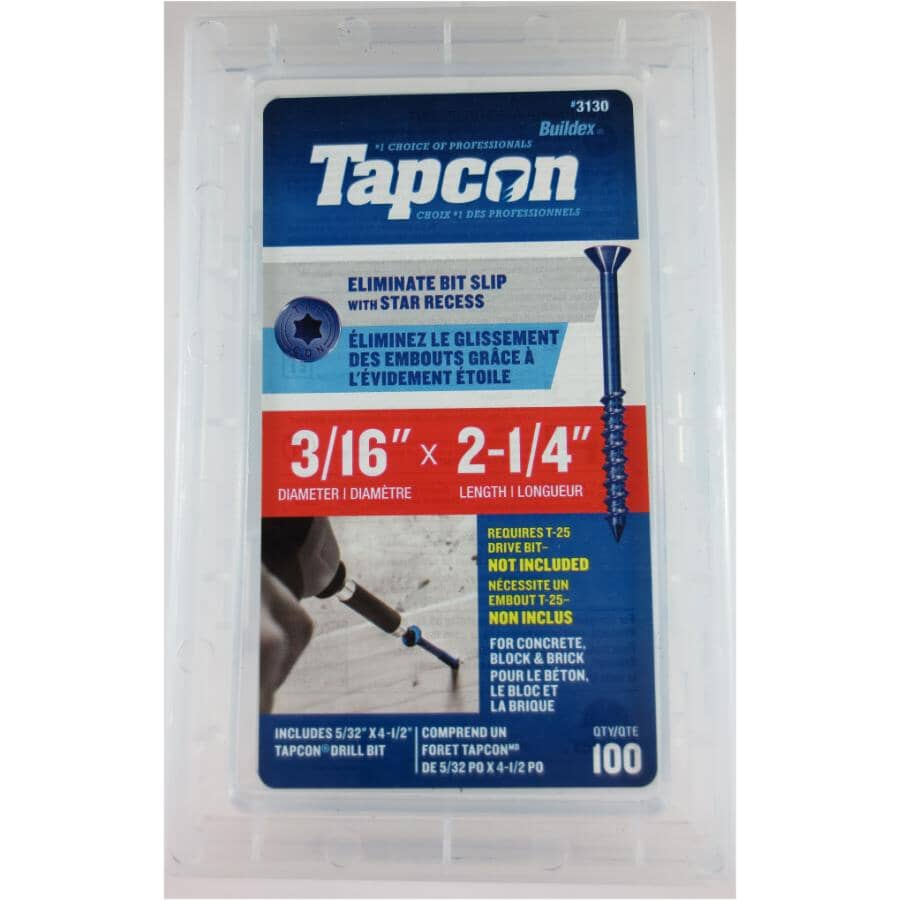 3/16" x 2-1/4" Star Concrete Screws with Bit - 100 Pack