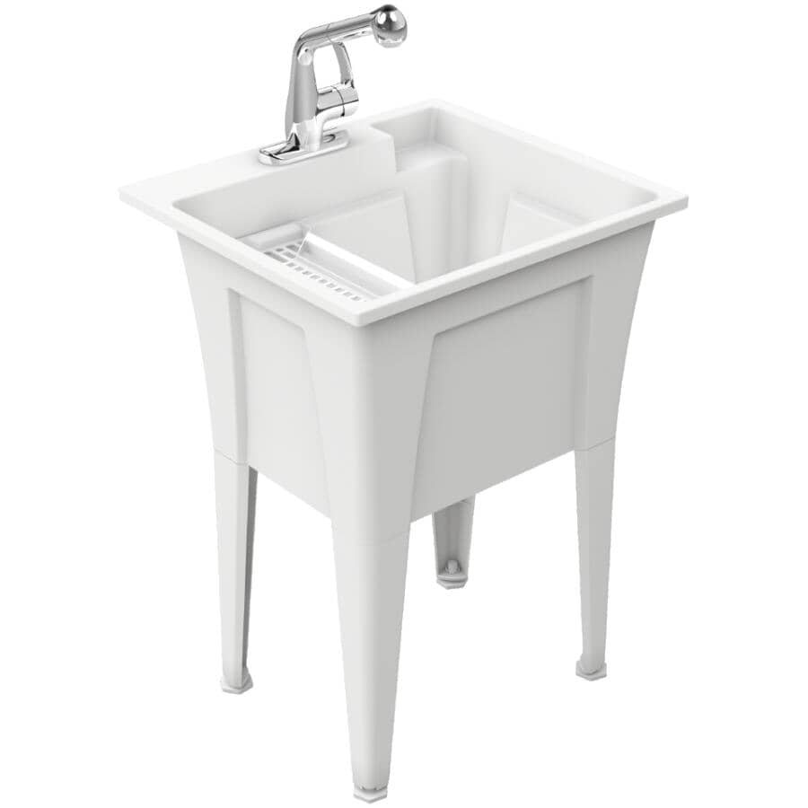 22" x 24" Nova 24 Utility Laundry Tub - with Adjustable Legs + Single Handle Faucet