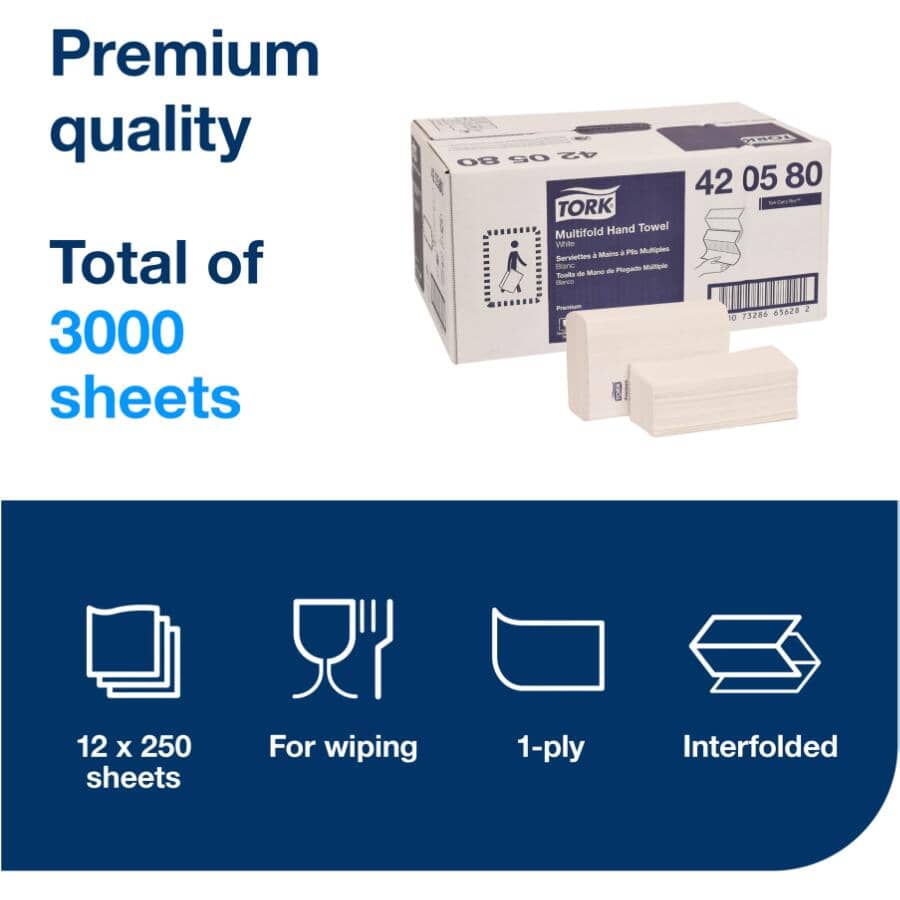 Premium Soft Multi Fold Paper Towels - 250 Sheets, 12 Pack