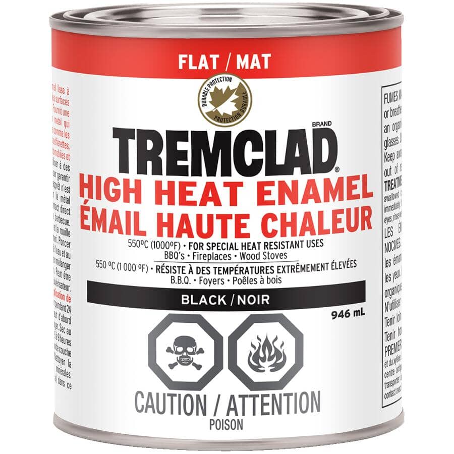 High Heat Enamel Paint - Flat Black, 946 ml