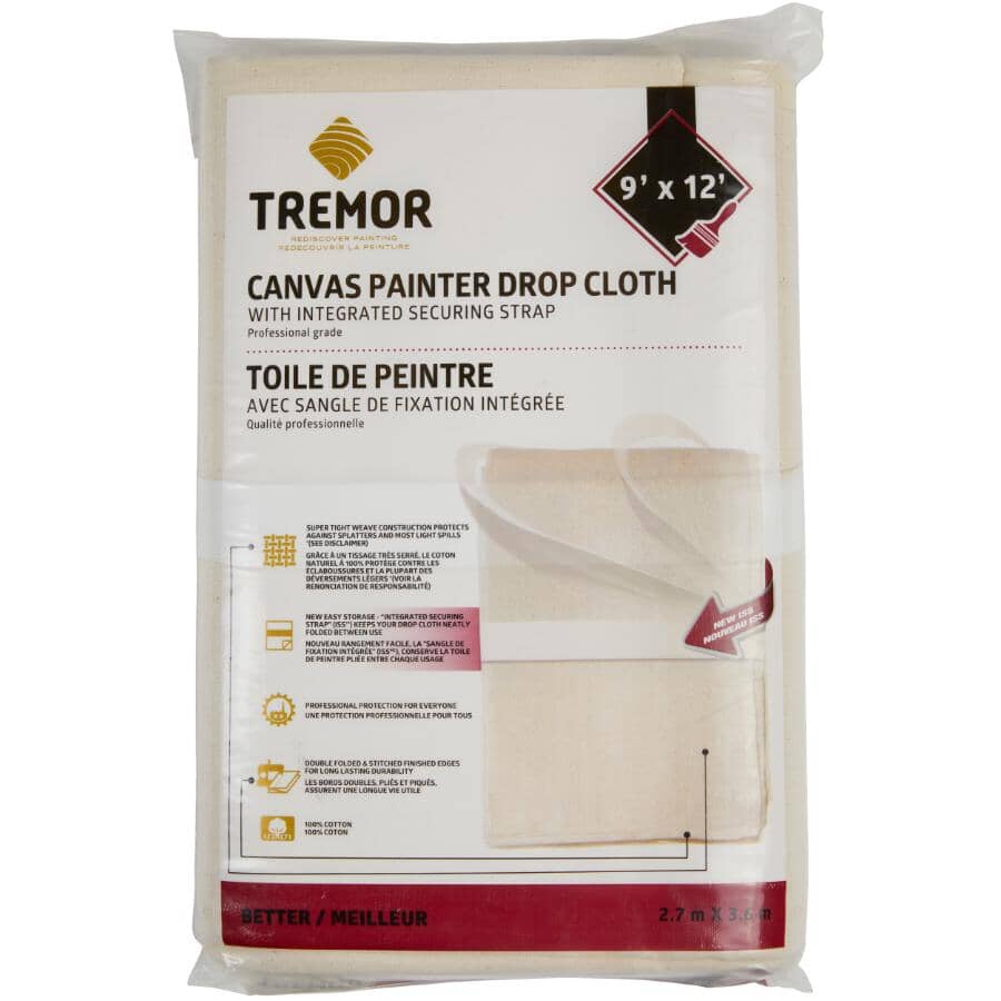 Canvas Drop Cloth with Integrated Securing Strap - 9' x 12'