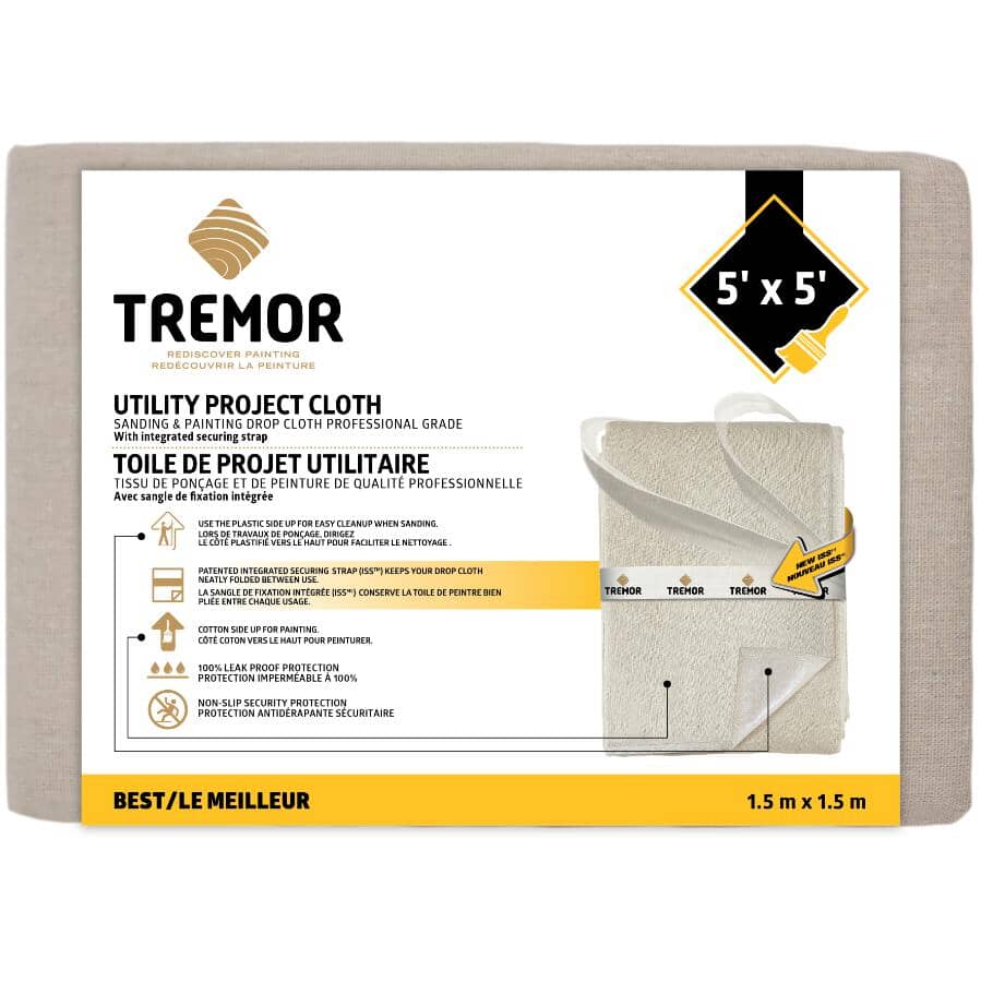 Utility/Project Non-Slip Drop Cloth with Integrated Securing Strap - 5' x 5'