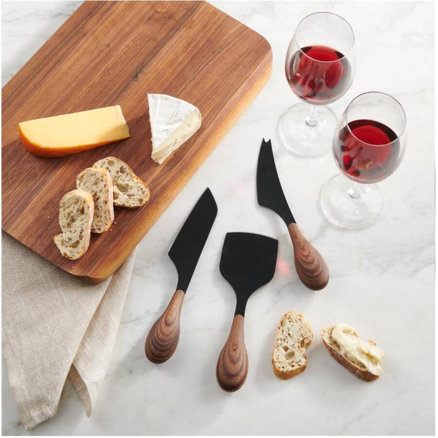 3 Piece Black Stainless Steel Cheese Knife Set