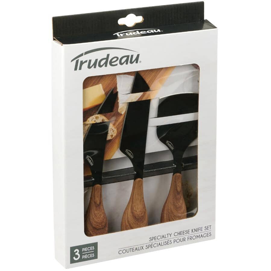 3 Piece Black Stainless Steel Cheese Knife Set