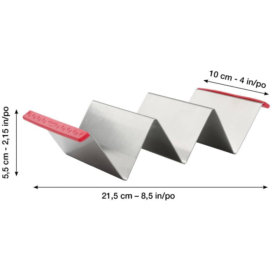 Stainless Steel Taco Holder with Red Handles - 2 Pack