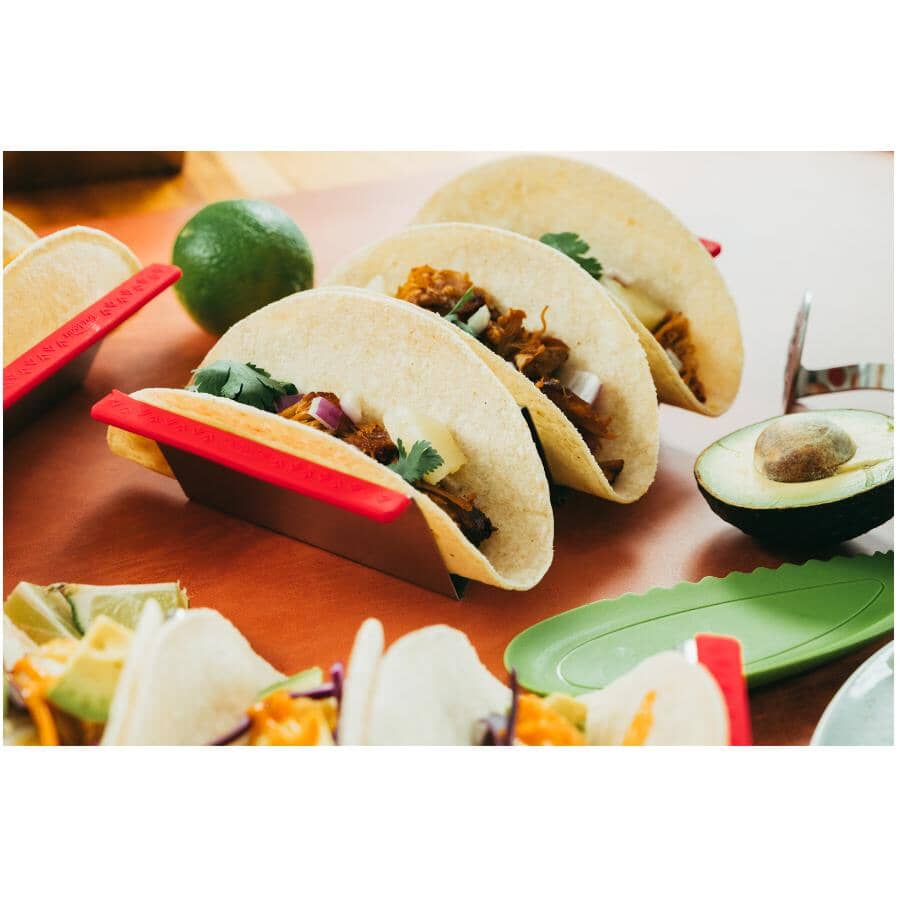 Stainless Steel Taco Holder with Red Handles - 2 Pack