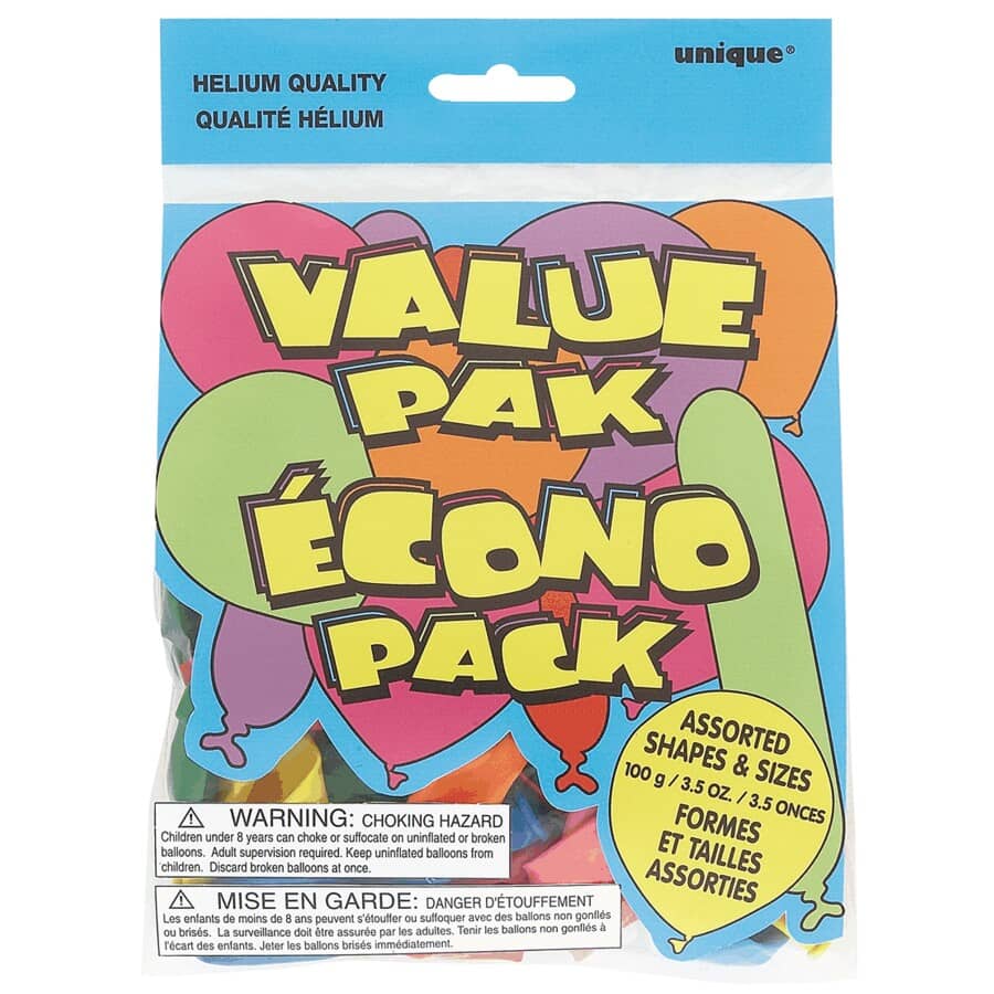 Party Balloons - Assorted Shapes & Sizes, 100 g