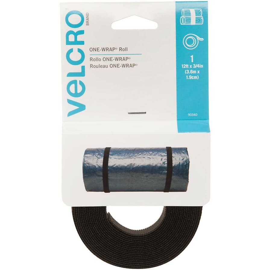 One Wrap Roll Fasteners Strip - Black, 3/4" x 12'