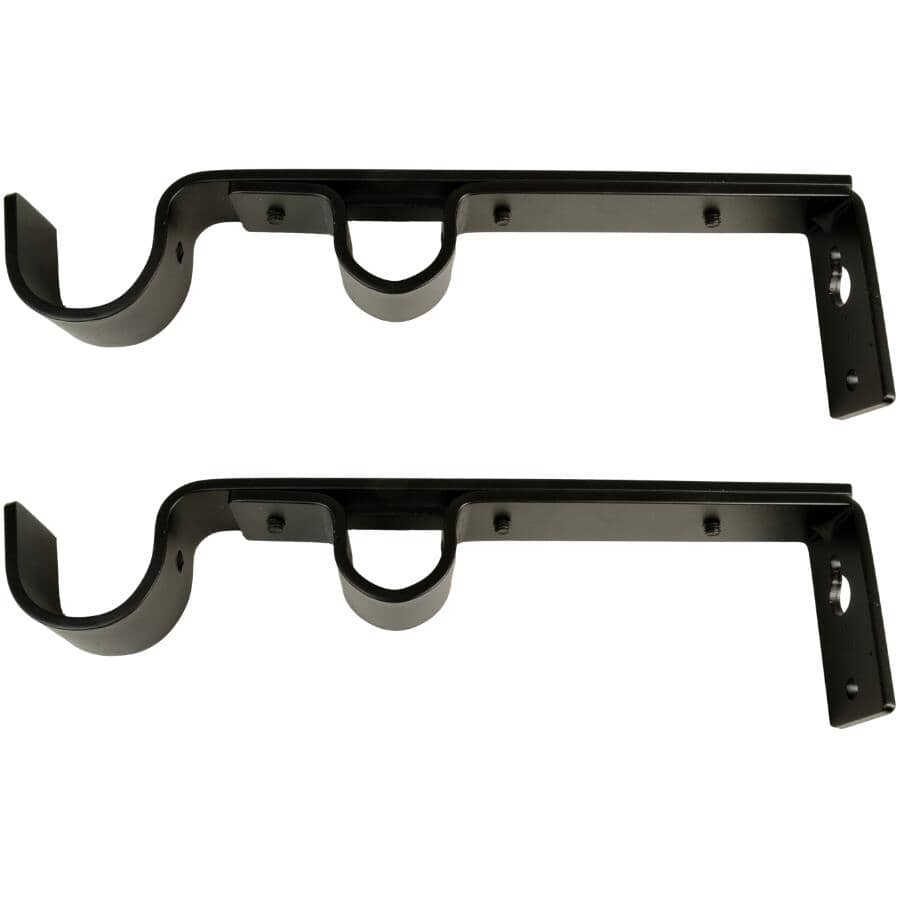 2 Pack Universal Matte Black Double Metal Curtain Rod Brackets