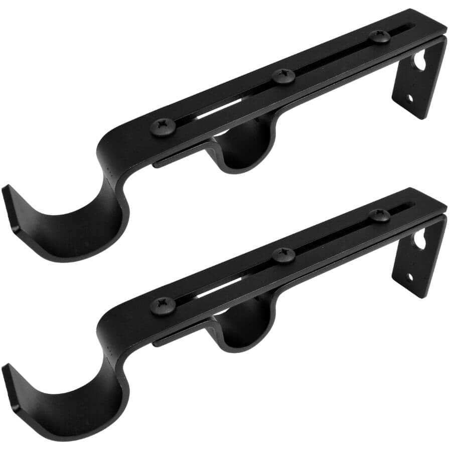 2 Pack Universal Matte Black Double Metal Curtain Rod Brackets