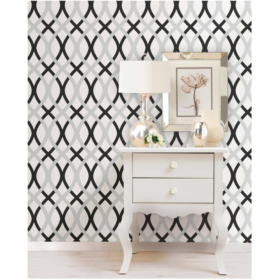 Lattice Peel & Stick Wallpaper - Black & Grey, 20.5" x 18'