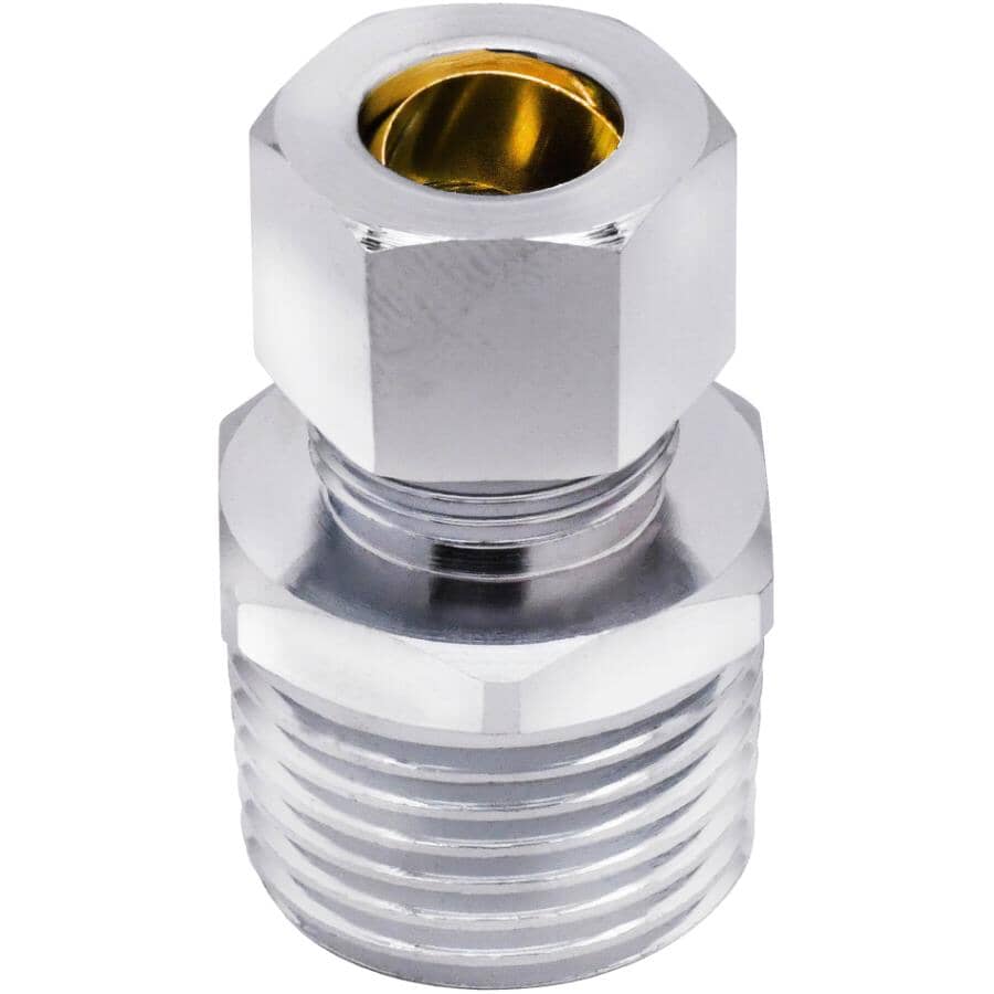 1/2" MPT x 3/8" Outside Diameter Compression Brass Connector - Chrome Plated