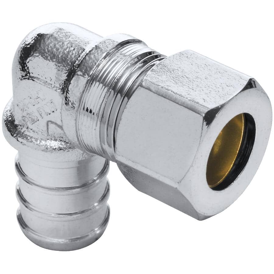 1/2" PEX x 3/8" Compression Brass 90 Degree Elbow