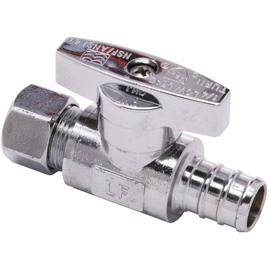 1/2" PEX x 3/8" Compression Brass Quarter-Turn Straight Stop Valve