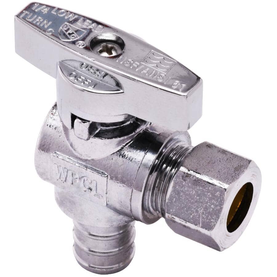 1/2" PEX x 3/8" Compression Quarter-Turn Angle Stop Valve