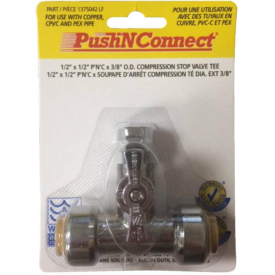 1/2" Push Fit x 1/2" Push Fit x 3/8" Compression Push 'N' Connect Tee Stop Valve