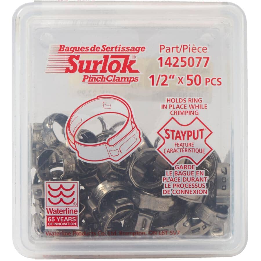 1/2" Stainless Steel Surlok Pipe Clamps - 50 Pack