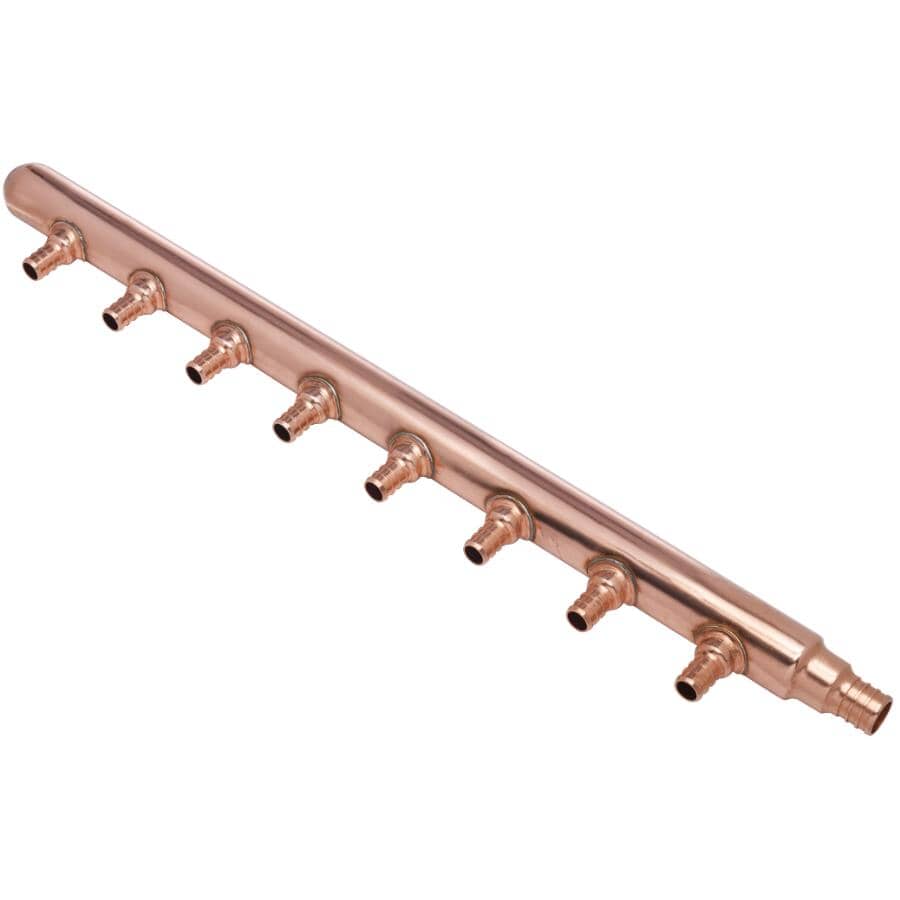 3/4" PEX Inlet x 1/2" PEX Outlet 8 Branch Closed End Manifold