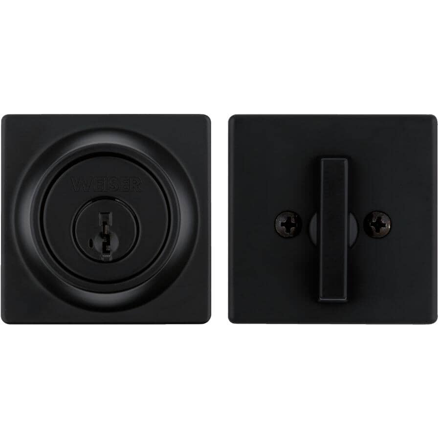 Elements Square Single Cylinder Deadbolt - Matte Black + SmartKey Technology
