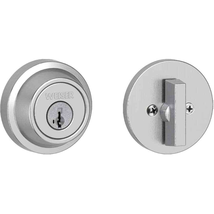 Round Single Cylinder Deadbolt Lock - Satin Chrome + Smart Key