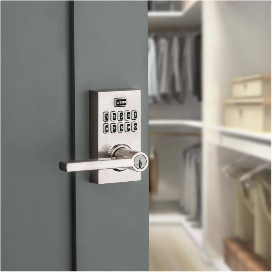 Smartcode Electronic Entrance Leverset – Satin Nickel, Keyless Entry + Keypad and SmartKey Technology