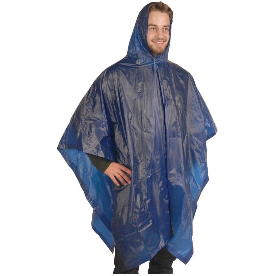 Adult Vinyl Rain Poncho - One Size, Blue