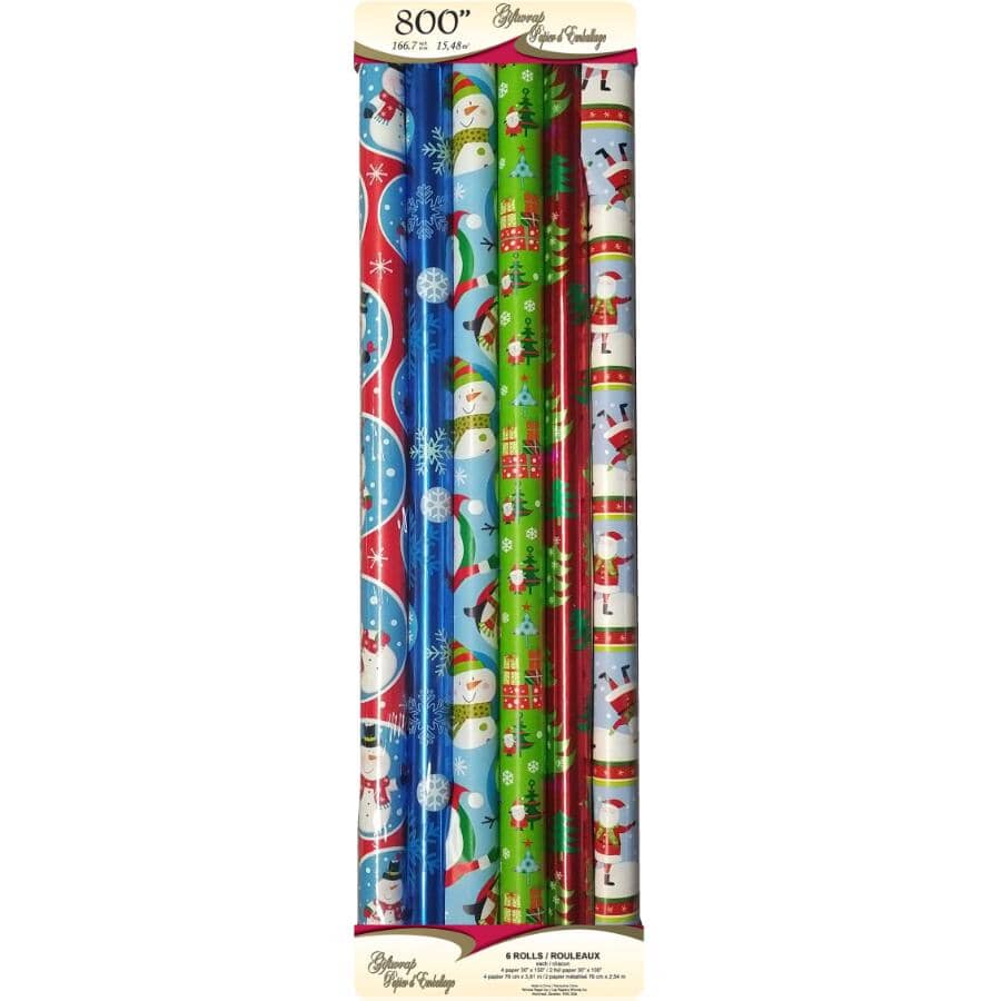 30" Foil Gift Wrap - 6 Pack, Assorted Designs and Lengths