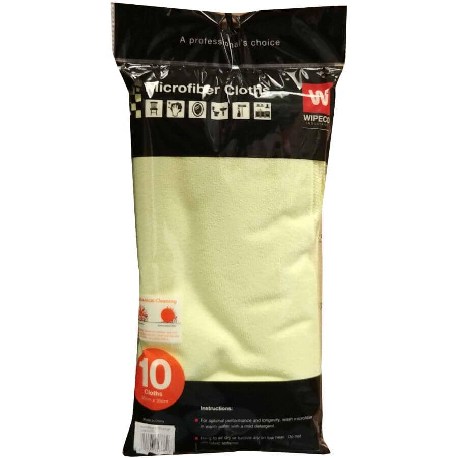 Microfibre Cloths - Yellow, 14" x 14", 10 Pack