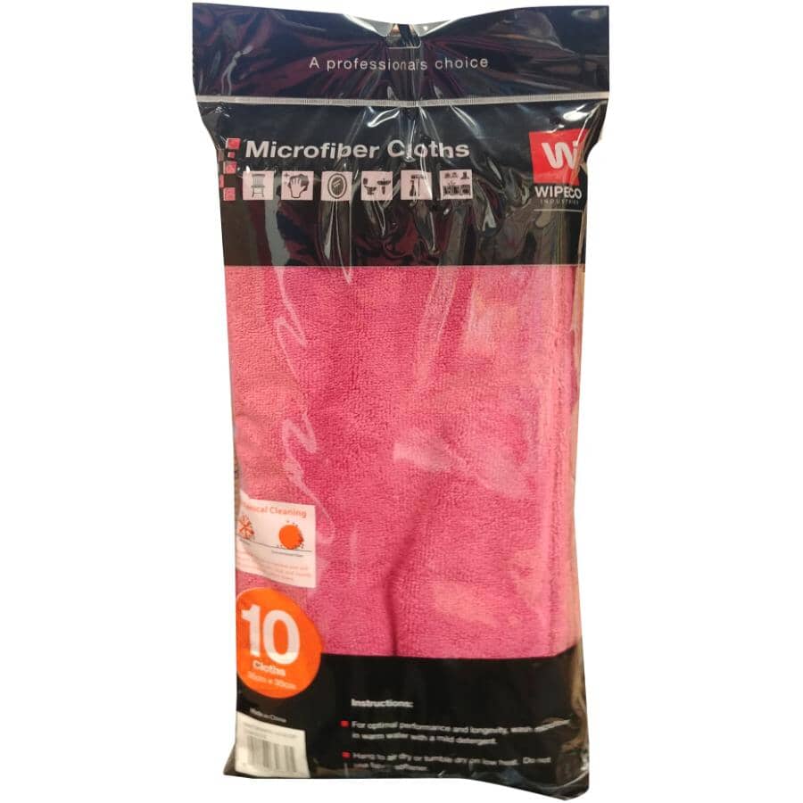 Microfibre Cloths - Red, 14" x 14", 10 Pack