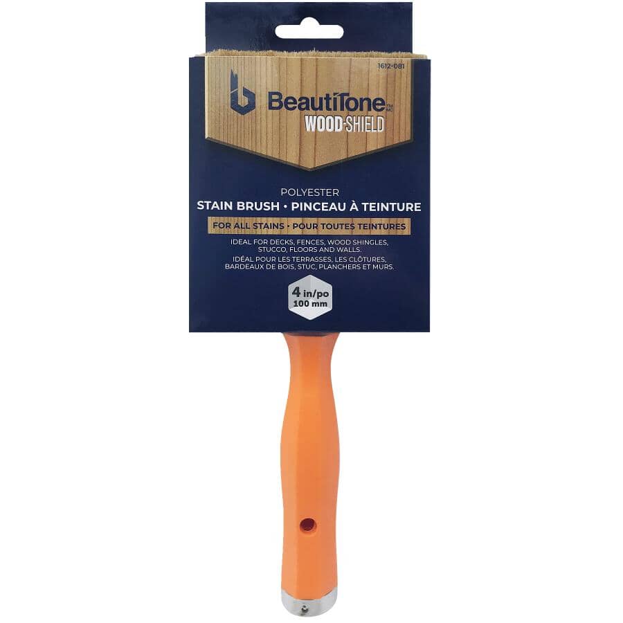 Staining & Painting Polyester Flat Block Brush - with Threaded Handle, 4"/100 mm