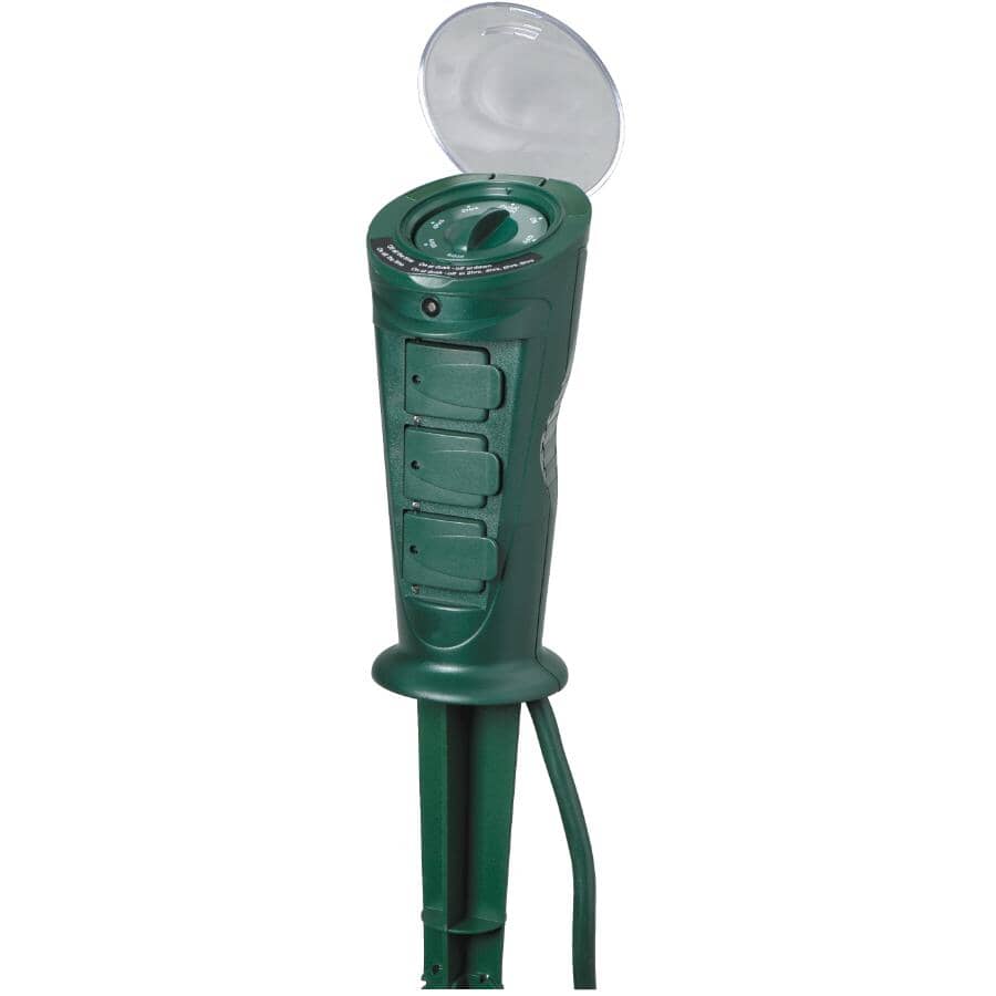 3 Outlet Outdoor Powerpost with Timer - 6'
