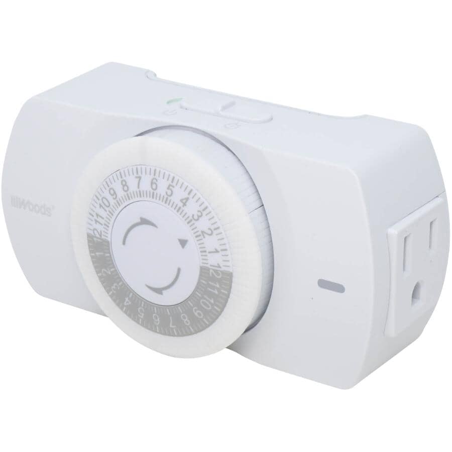 Indoor 24 Hour Mechanical Timer with Night Light - 2 Outlets