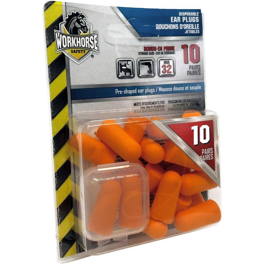 NRR32 Foam Disposable Ear Plugs - 10 Pairs