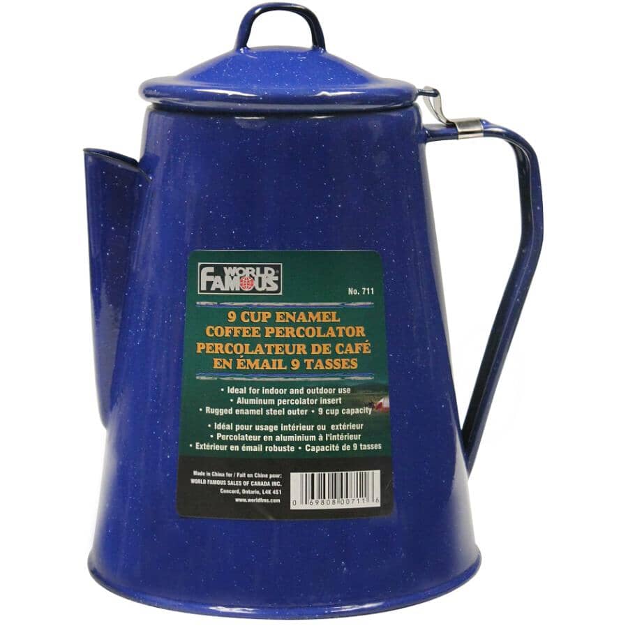 9 Cup Blue Enamel Camping Coffee Percolator